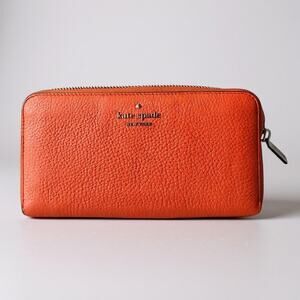 Kate Spade Leila Large Continental Wallet Zipper Closure Orange Pebbled Leather